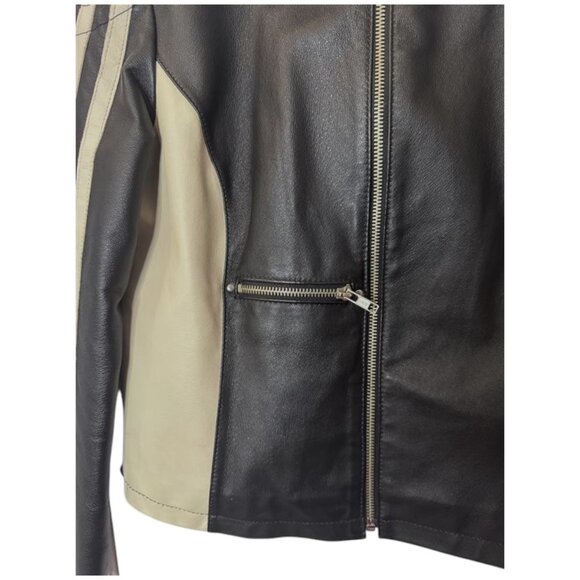 Colori black/white biker leather jacket size M - Picture 3 of 7